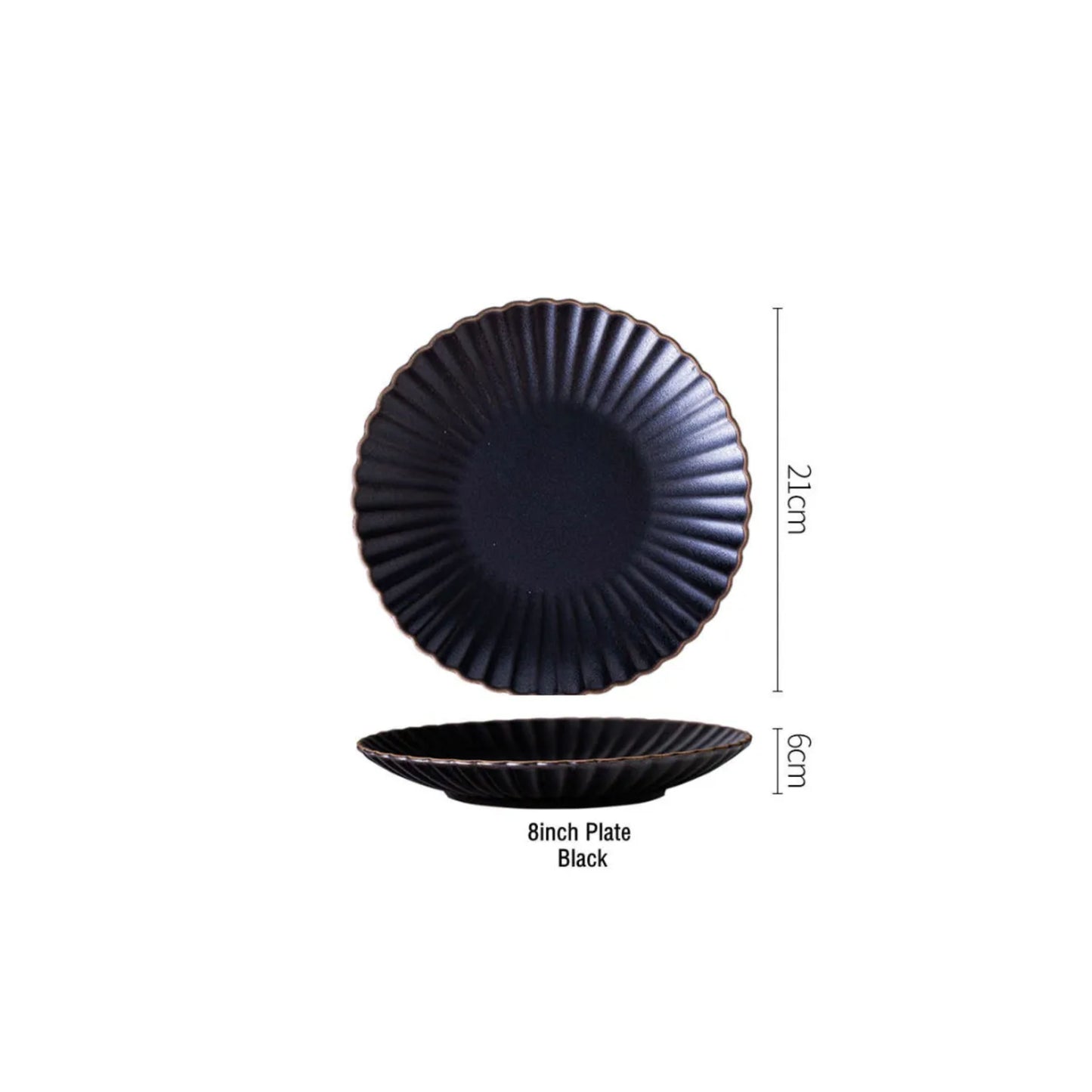 Daisy-shaped stoneware plates in black and vintage green