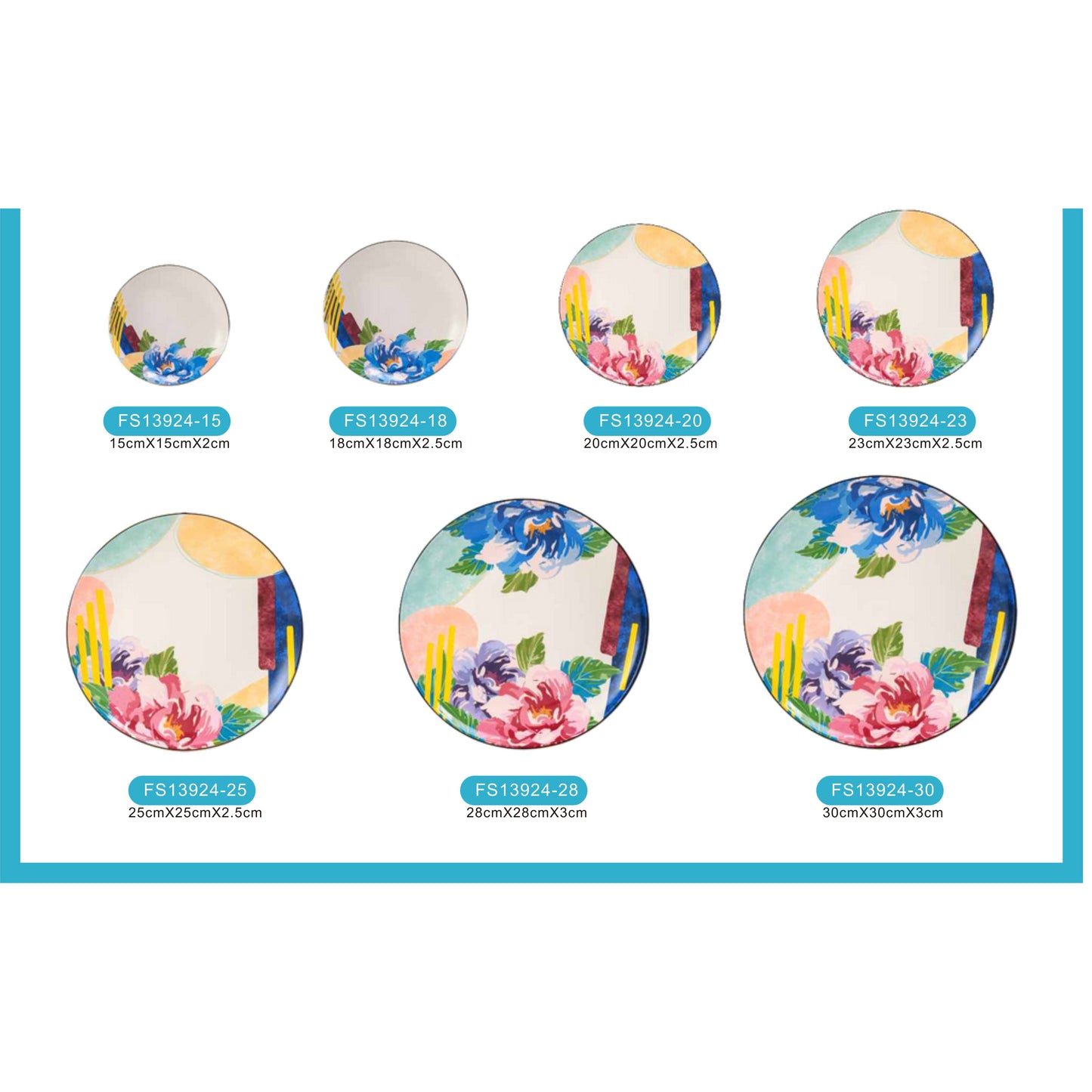 White Ceramic Dinnerware Set with Colorful Flower Pattern and Shiny Surface – 7-Piece Collection