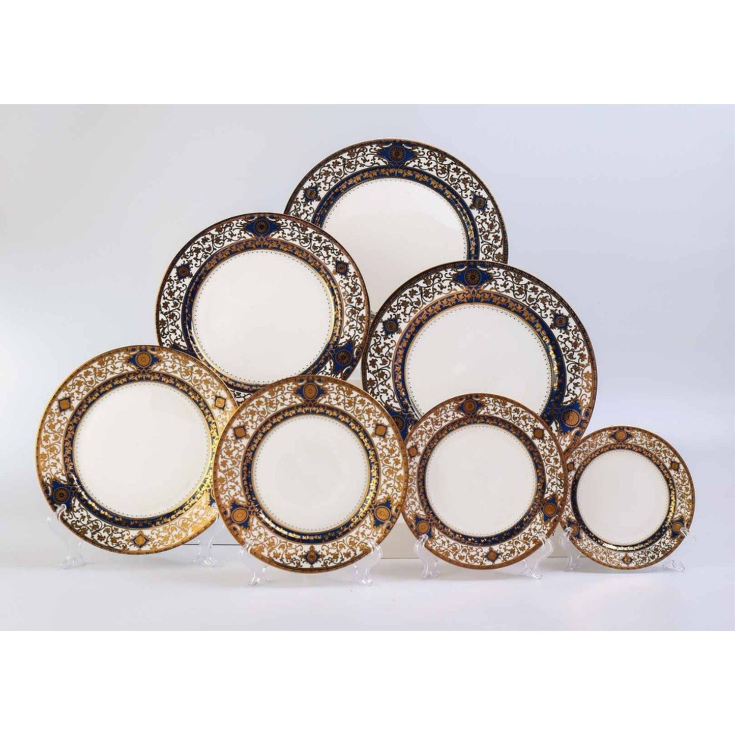 White Ceramic Dinnerware Set with Golden and Brown Floral Pattern and Shiny Surface – 7-Piece Collection