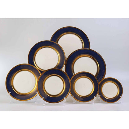 White Ceramic Dinnerware Set with Solid Purple and Golden Edges and Shiny Surface – 7-Piece Collection