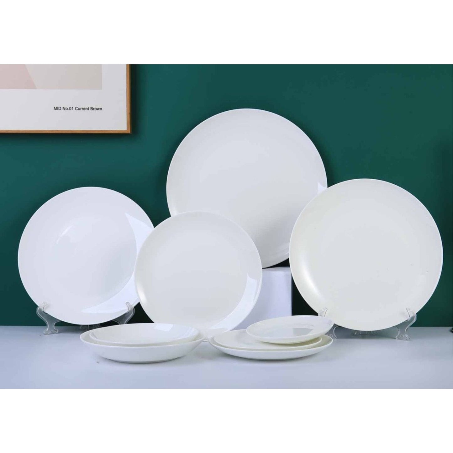 White Ceramic Dinnerware Set with Shiny Surface – 9-Piece Collection