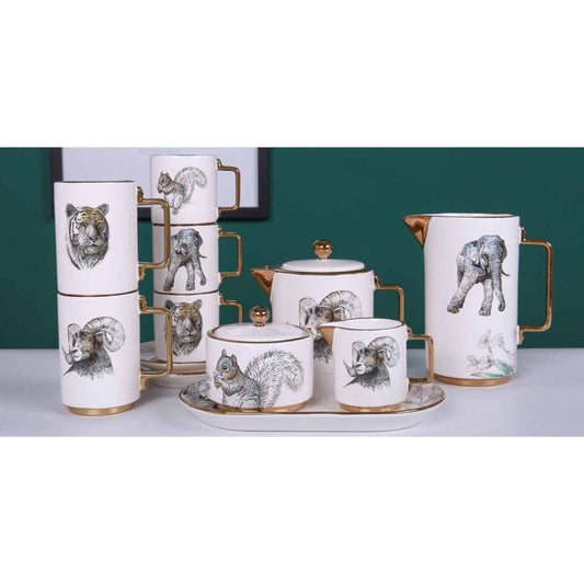 Here’s the listing for your white set with animal faces, golden edges, and shiny surface: