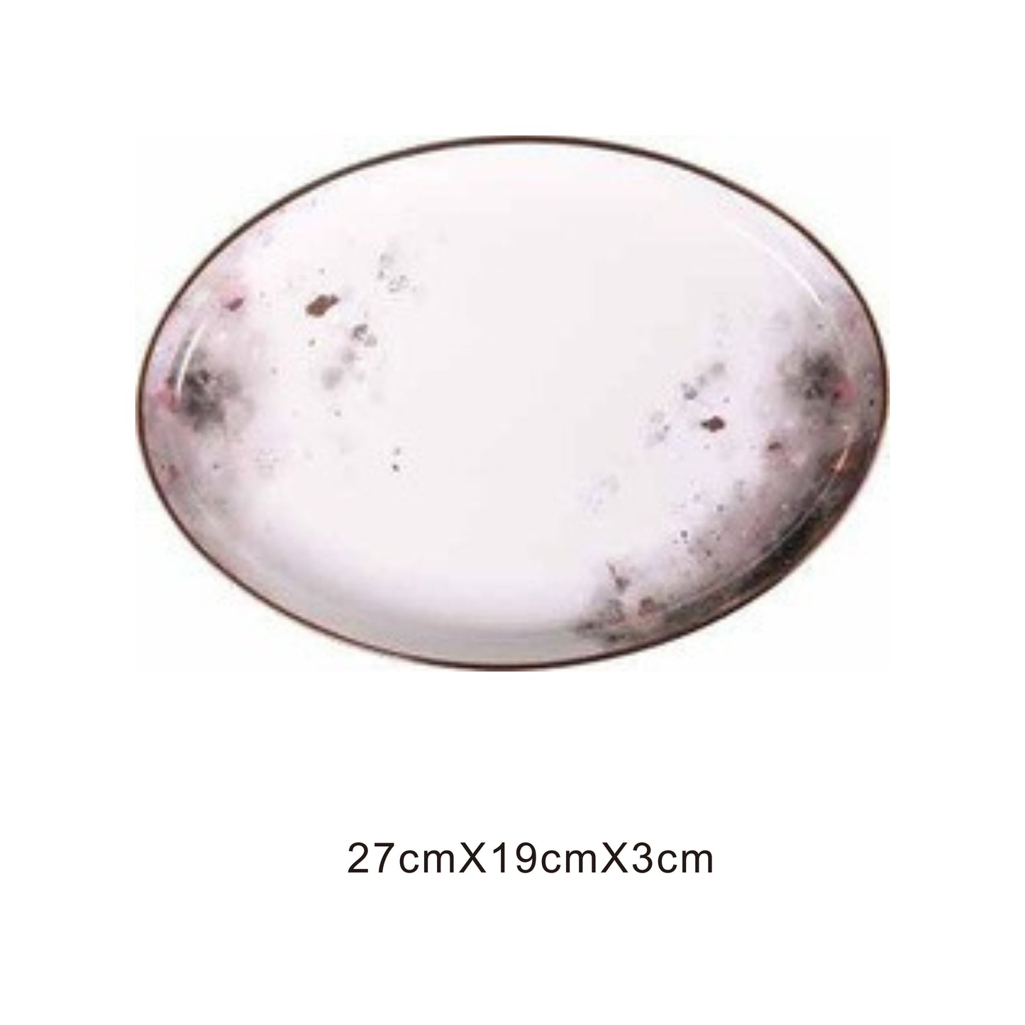 White ceramic plate with moon pattern, golden edges, and shiny surface