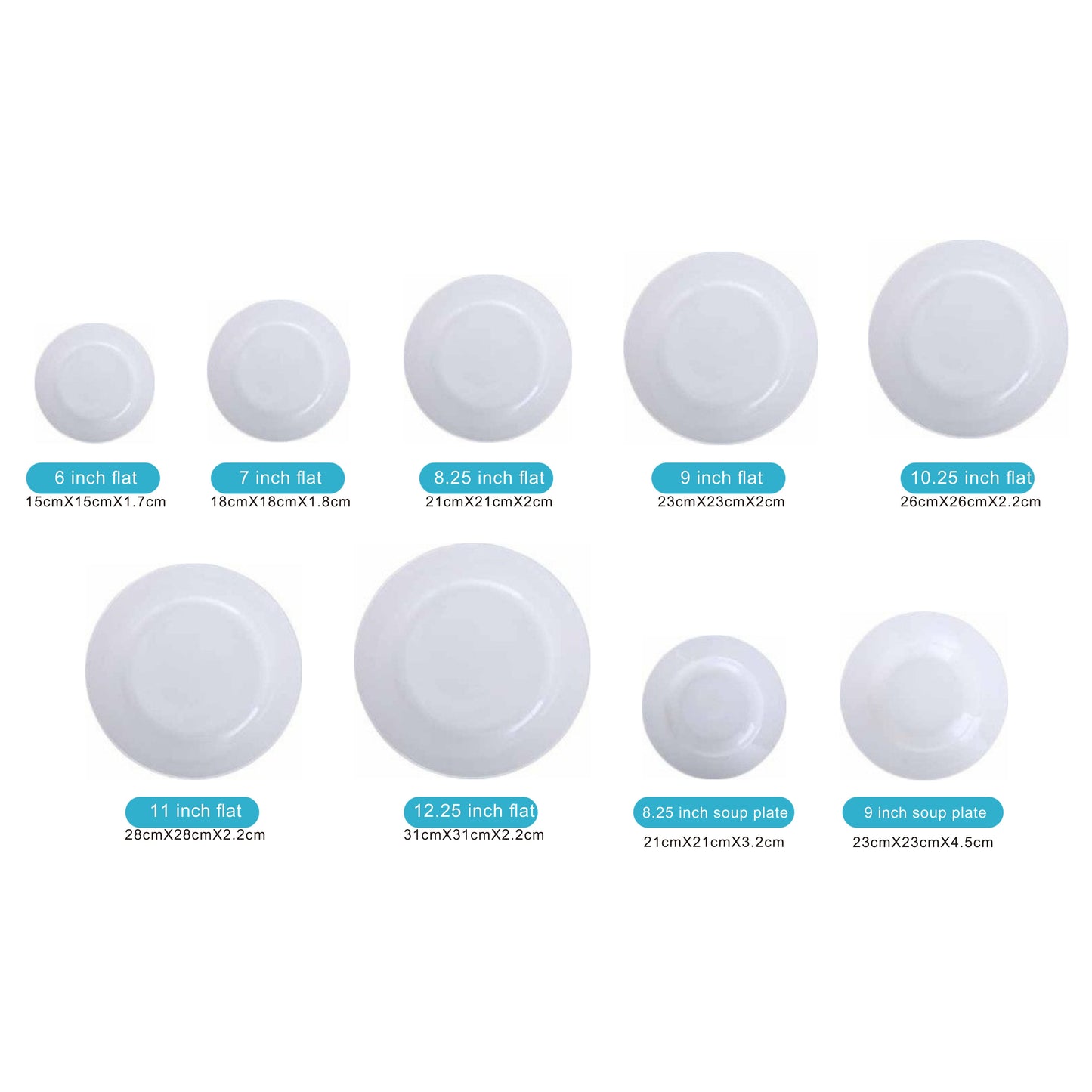 White Ceramic Flat & Soup Plate Set with Shiny Surface – 9-Piece Collection