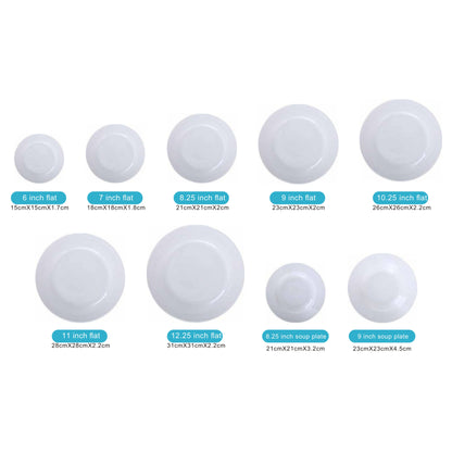 White Ceramic Flat & Soup Plate Set with Shiny Surface – 9-Piece Collection