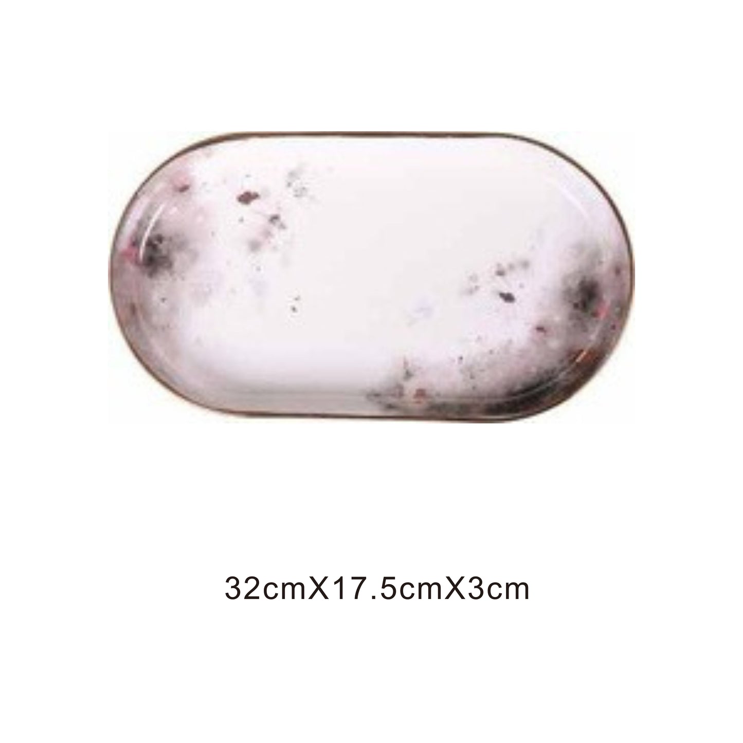 White ceramic tray with moon pattern, golden edges, and shiny surface