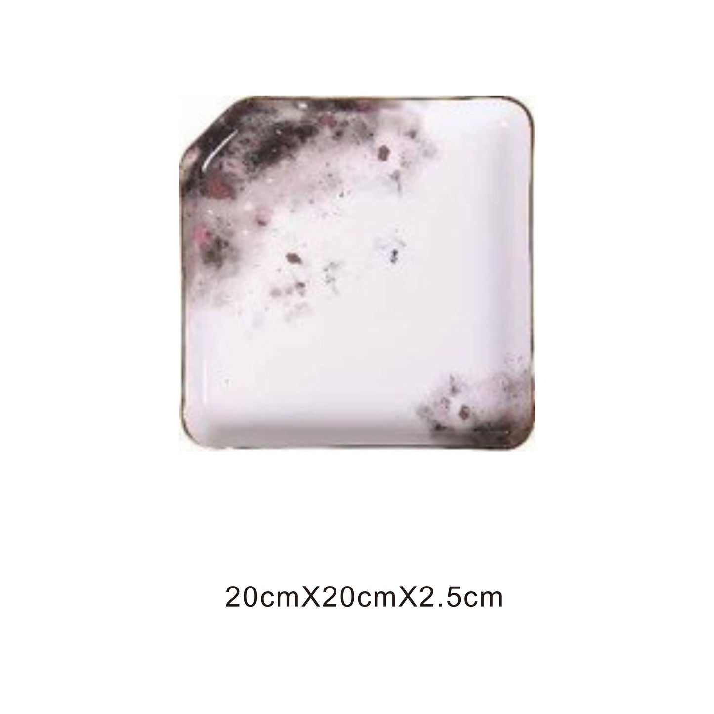White ceramic square tray with moon pattern, golden edges, and shiny surface