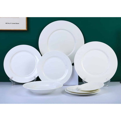 White Ceramic Flat & Soup Plate Set with Shiny Surface – 9-Piece Collection