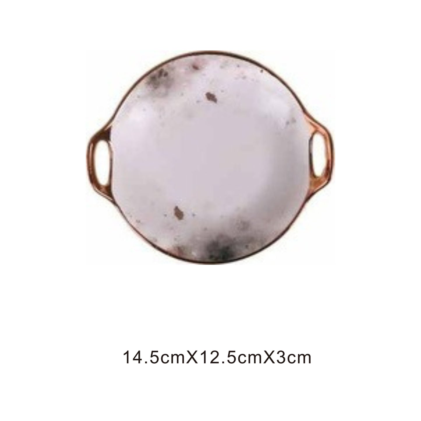 White ceramic irregular-shaped dish with moon pattern, golden edges, and shiny surface