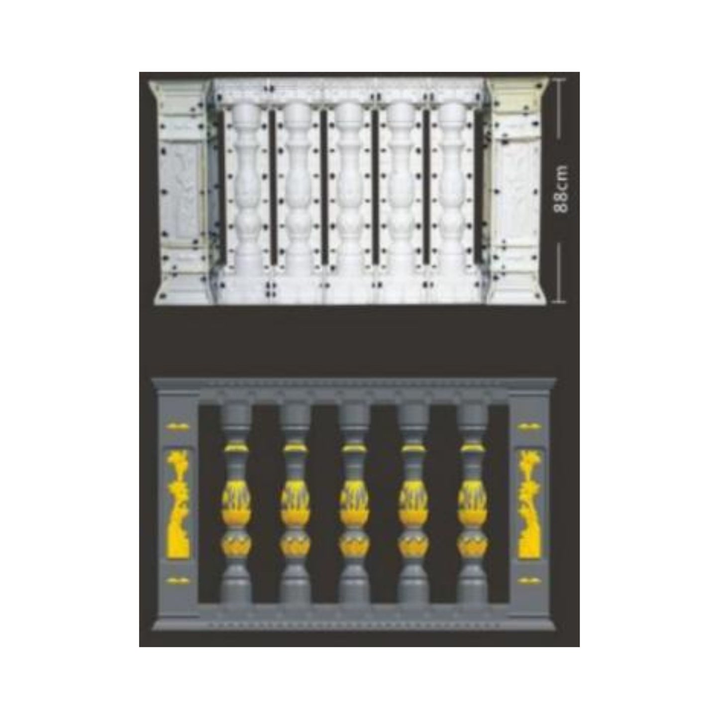 Cast-in-Place Baluster Mold – Compact Baluster with Side Column (M-9)