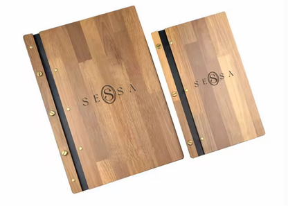 Luxury Bamboo Menu with Leather Strap – 8.5" x 11"