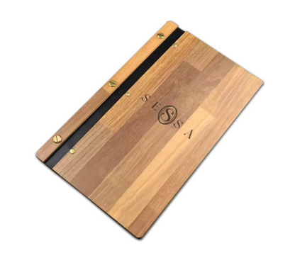 Luxury Bamboo Menu with Leather Strap – 8.5" x 11"