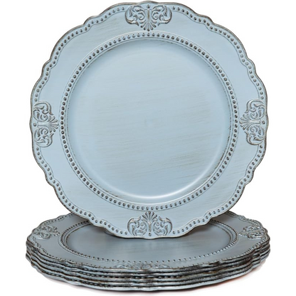 Antique Blue Charger Plates – 13" x 13", Plastic