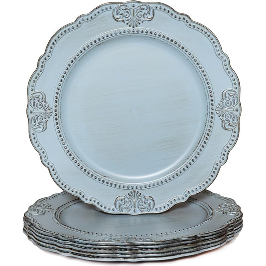 Antique Blue Charger Plates – 13" x 13", Plastic