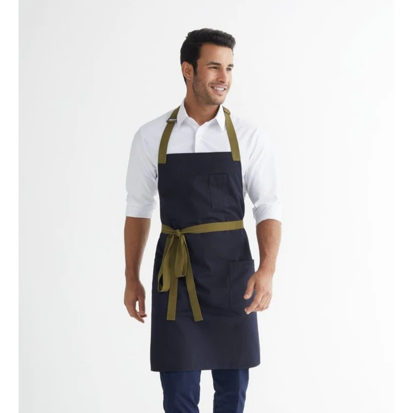 Two-Tone Adjustable Bib Apron with Pockets