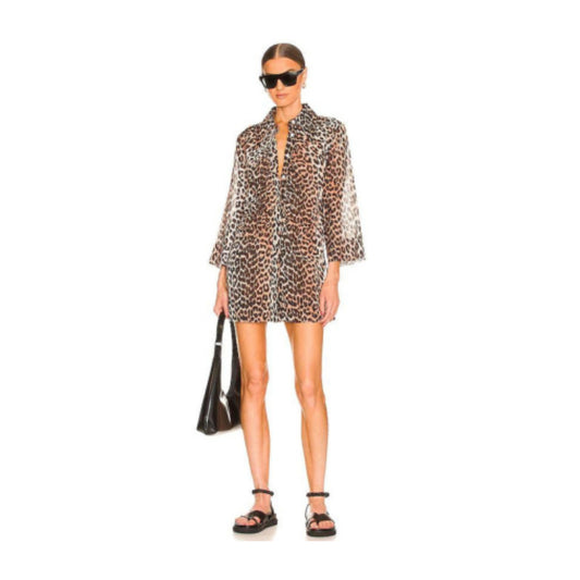 Beach Wear Shirt Dress – Sheer Leopard Print Cover-Up