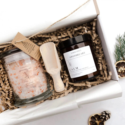 Candle and Bath Gift Set - Biodegradable Soy Wax Candle & Epsom and Himalayan Rock Salt