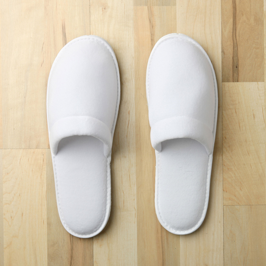 White Closed-Toe Slippers – Soft Velour, One Size Fits Most