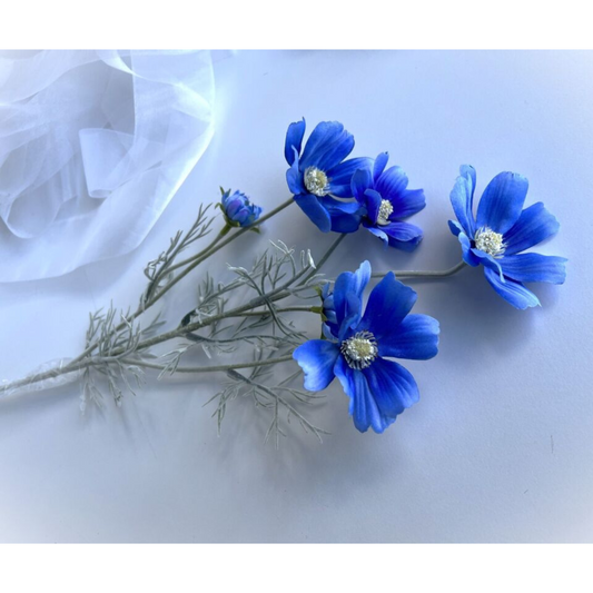 Faux Silk Cosmos Stem Wild Flowers in White and Blue