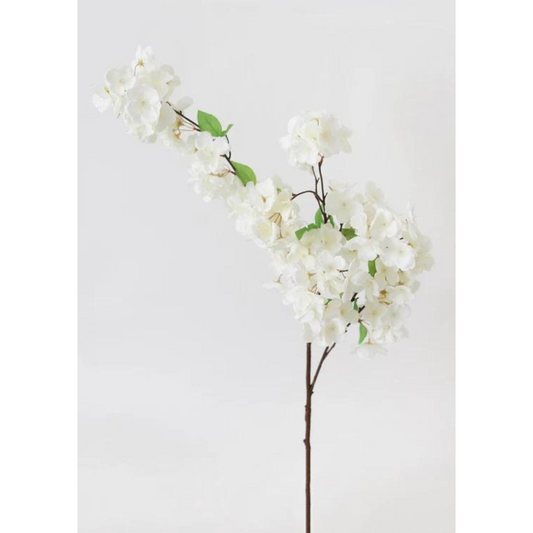 Faux Cherry Blossom Stem in Cream White - 29in