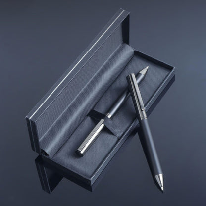 Luxury Metal Ballpoint and Rollerball Pen Set in Elegant Black Gift Box
