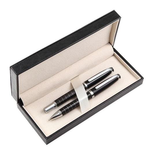 Premium Metal Pen Gift Set – Ballpoint & Rollerball Duo in Black Box