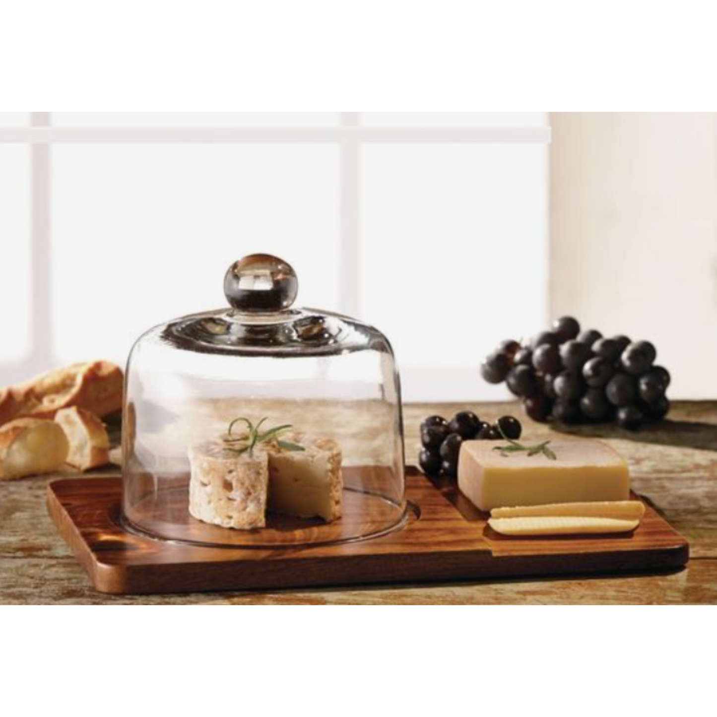 Glass Dome with Madera Wood Cheeseboard – Elegant Serving & Display