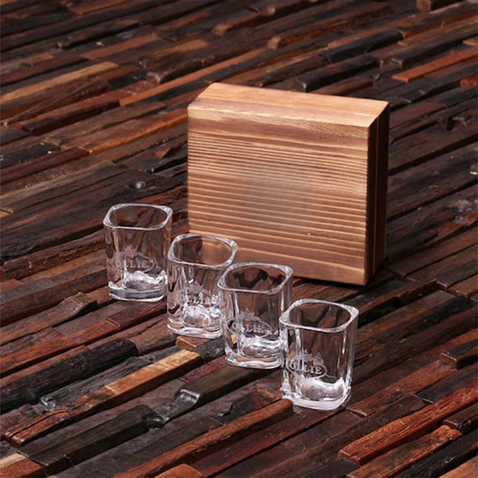 4-Piece Shot Glass Gift Set with Wooden Box