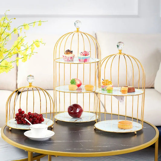 Gold-Plated High Tea Display Stand – Natural Acacia Wood