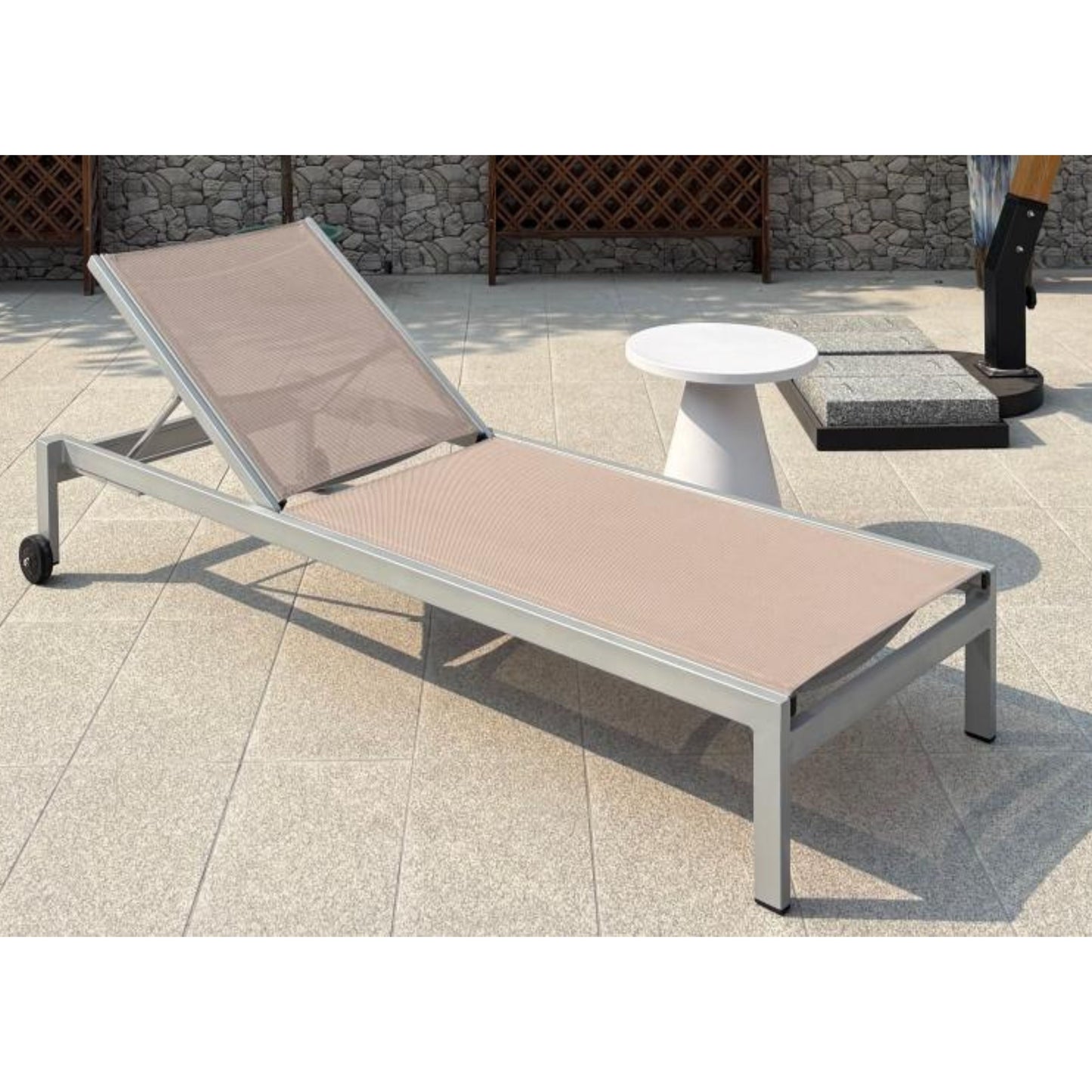 Textilene Sun Lounger with Wheels and Aluminum Frame