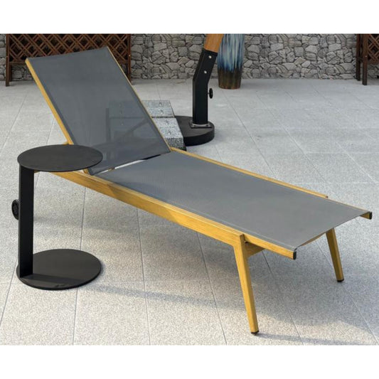 Teak-Look Aluminum Sun Lounger with Wheels