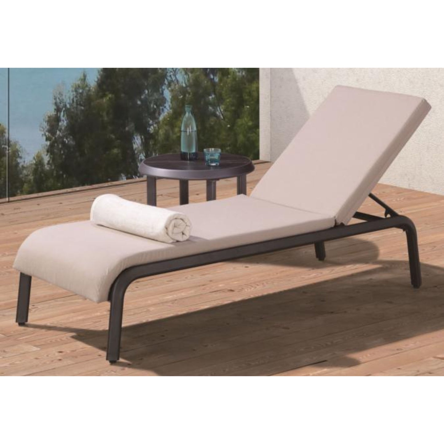 Sun Lounger BP-6133 with Cushion and Glass Top Side Table