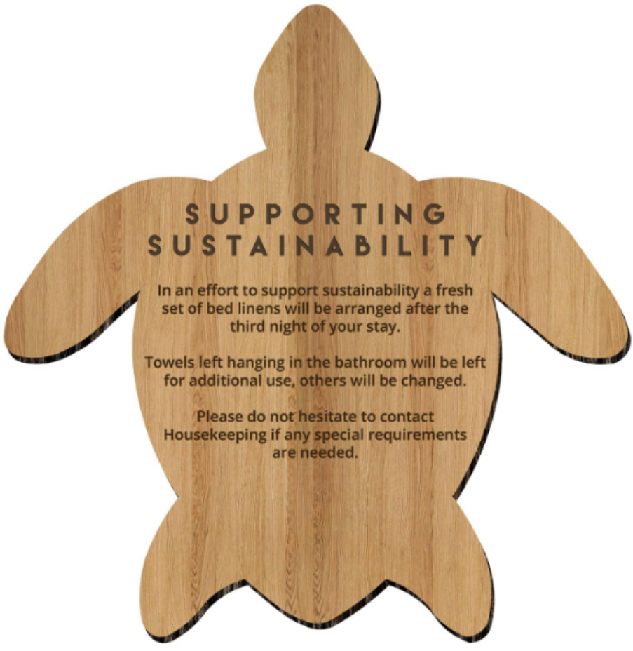 Turtle Linen Change Card – Eco-Friendly Guest Room Sustainability Sign