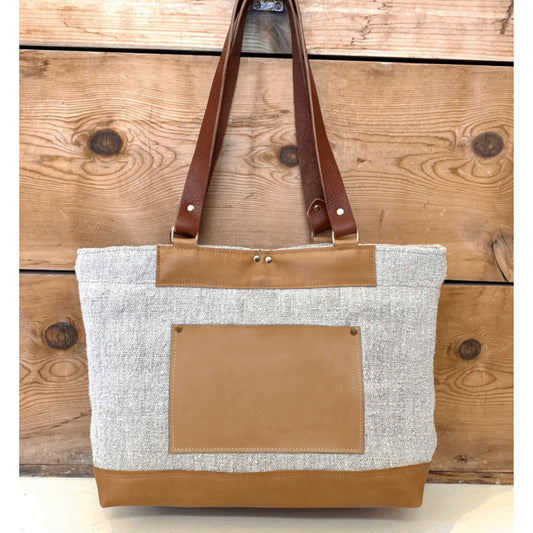 Linen Leather Tote Bag – Elegant & Functional Everyday Carryall