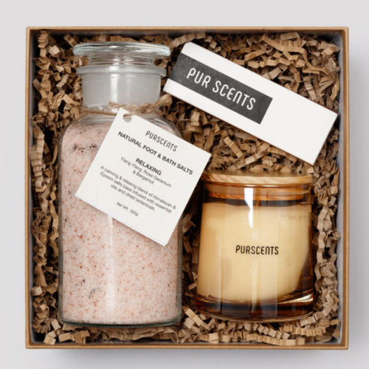 Luxury Candle and Bath Salts Gift Set - Bergamot Scented Candles & Himalayan Epsom Salt