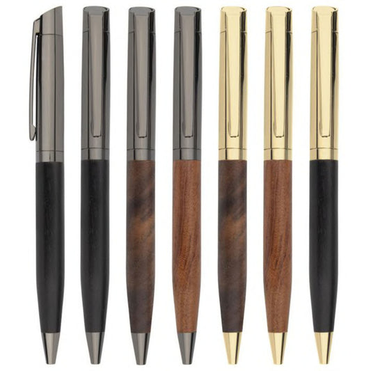 Wooden Ballpoint Pen with Gun Black and Gold Metal Parts