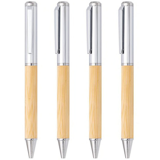 Metal and Bamboo Ballpoint Pen with Chrome Accents