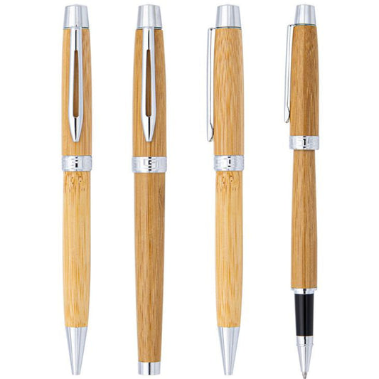 Metal and Bamboo Rollerball Pen with Chrome Accents