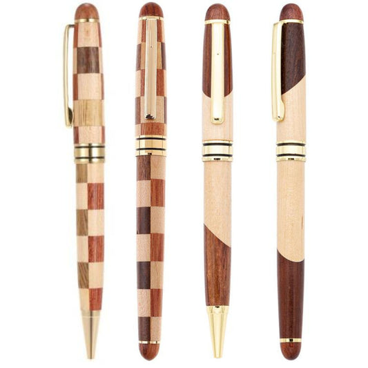 Metal and Wooden Ballpoint Pen Set with Gold Accents