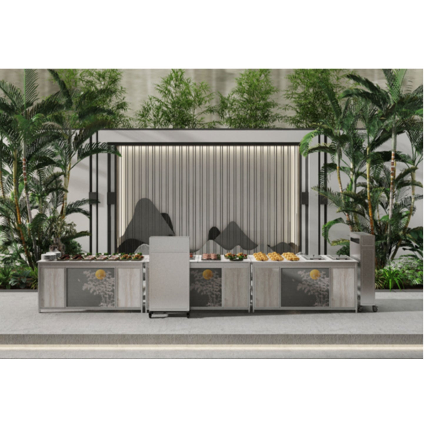 Modular Live Cooking Tables – 6 Station Set with Attachments & Inserts