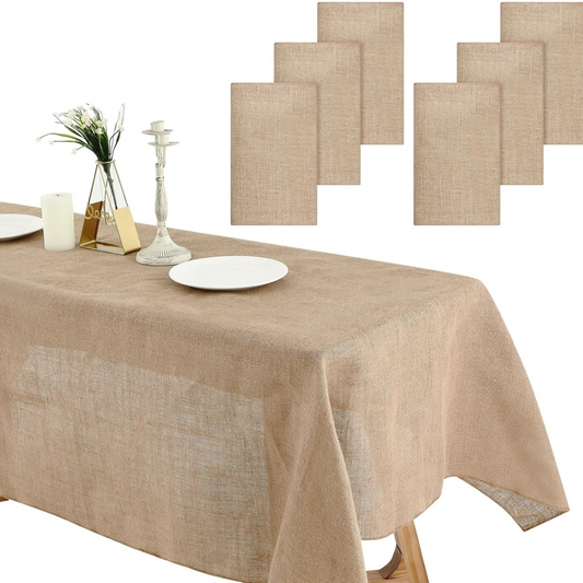 Natural Burlap Tablecloth – 360x360cm Round & 8ftx4ft Rectangular in Beige