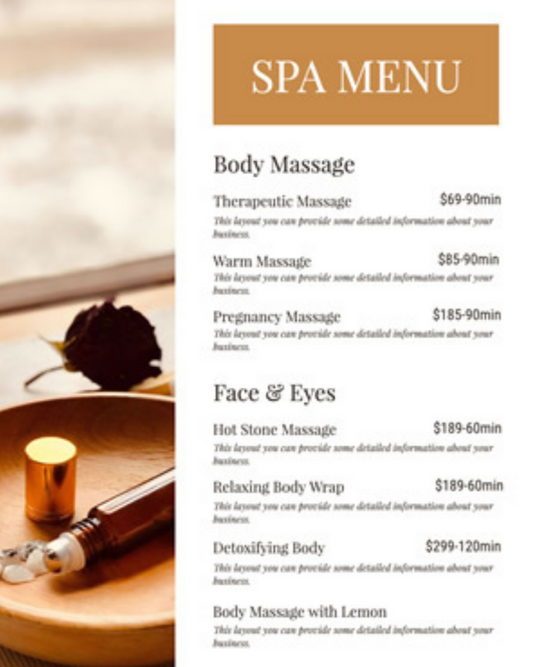 Menu Cards – Elegant & Durable for Restaurants and Spas