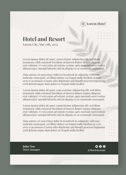 Personalized Hotel Letterhead – 8.5 x 11 Inch
