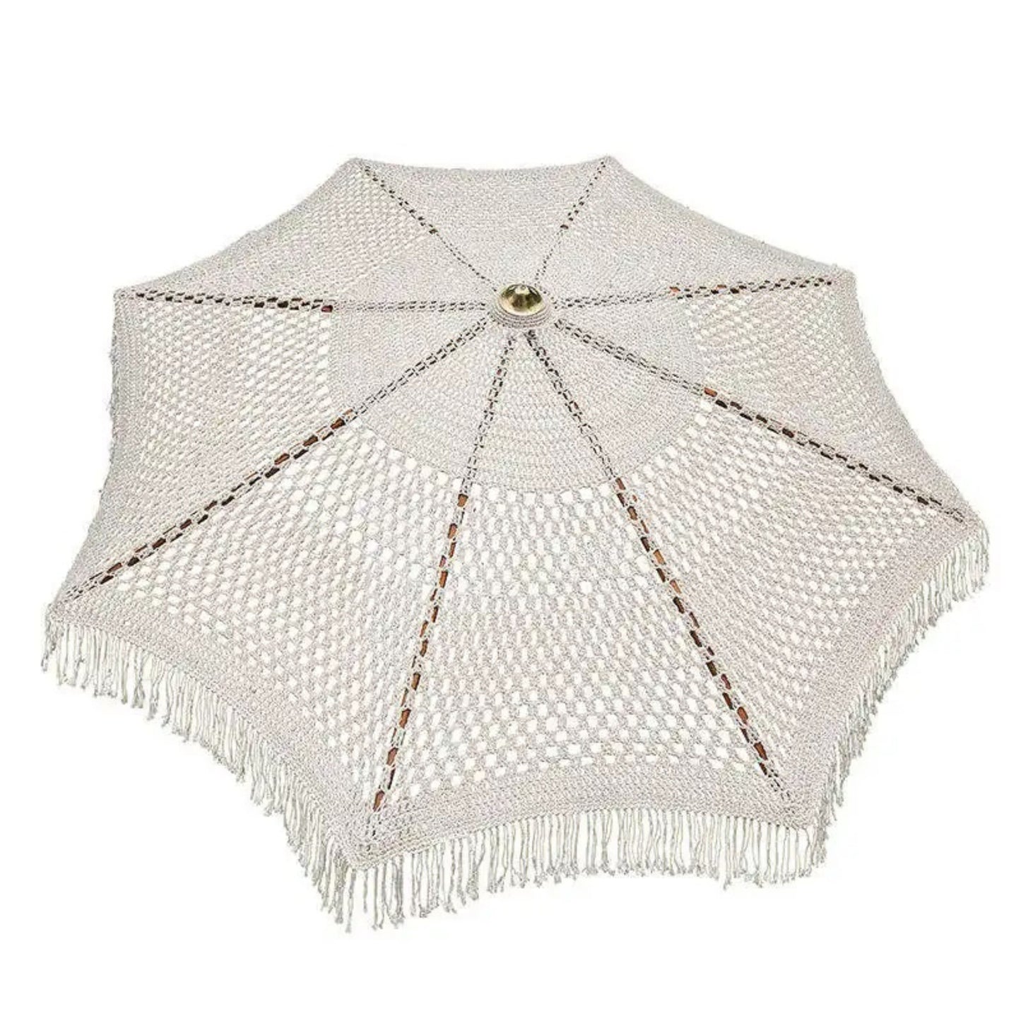 Beige Crochet Pool Umbrella with Cotton Canopy