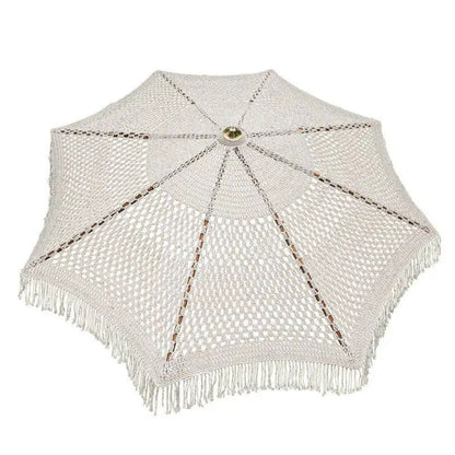 Beige Crochet Pool Umbrella with Cotton Canopy