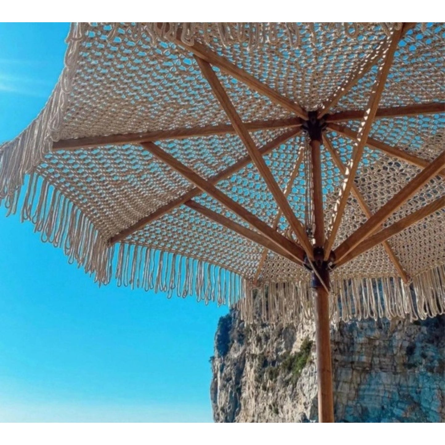 Luxury Crochet Umbrella – 8' Macrame Yarn Canopy in Natural White