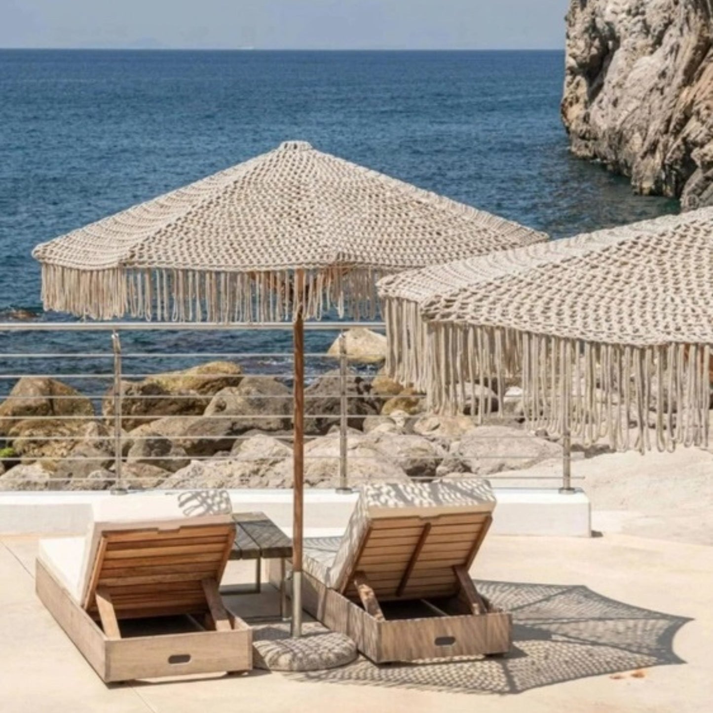 Luxury Crochet Umbrella – 8' Macrame Yarn Canopy in Natural White