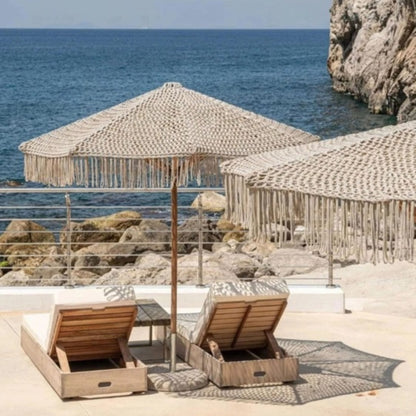 Luxury Crochet Umbrella – 8' Macrame Yarn Canopy in Natural White