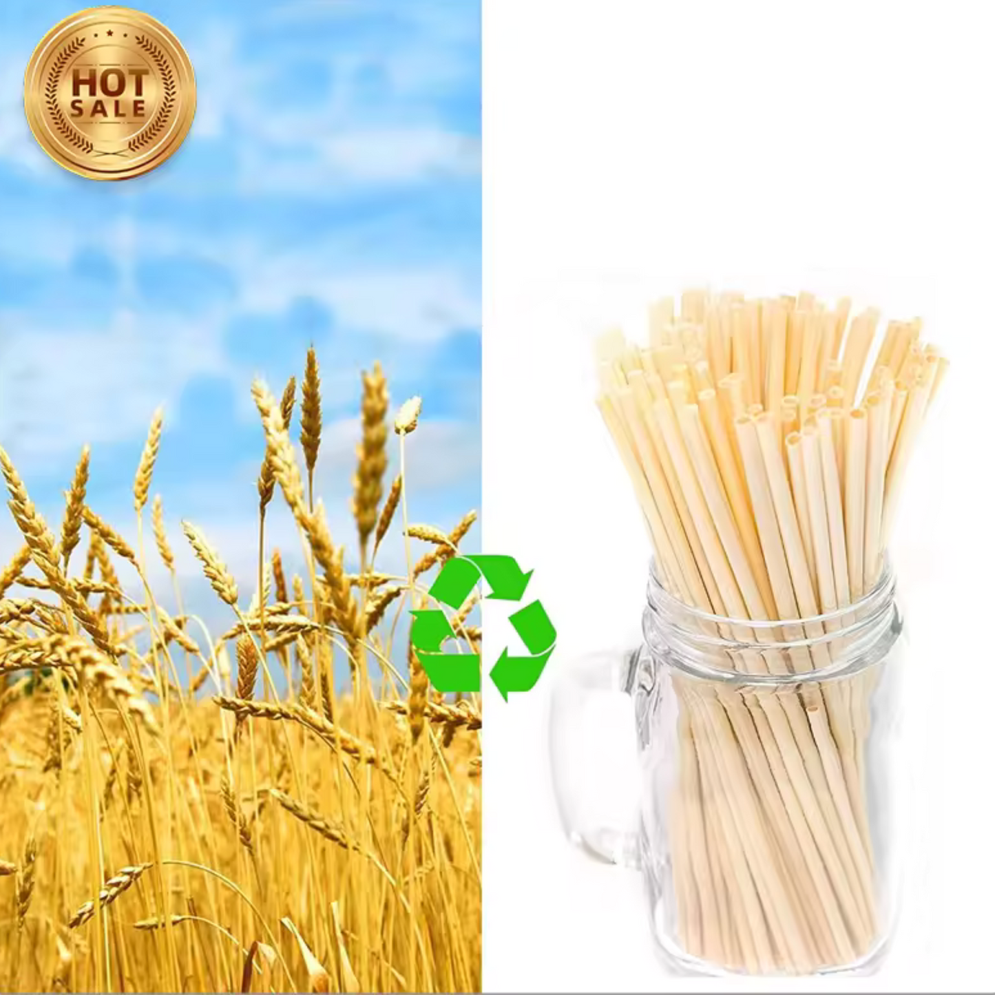 100-Pack Organic Wheat Drinking Straws – Biodegradable & Eco-Friendly