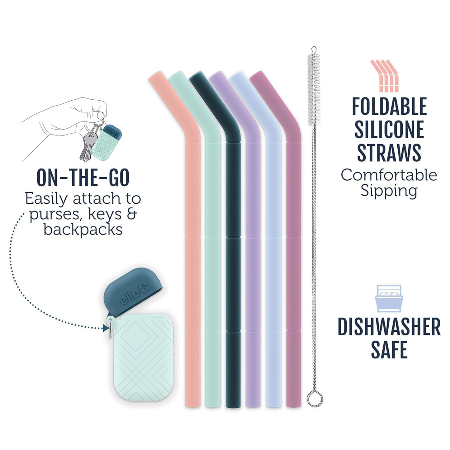 6-Pack Impact Silicone Fold & Store Straws with Carry Case & Brush